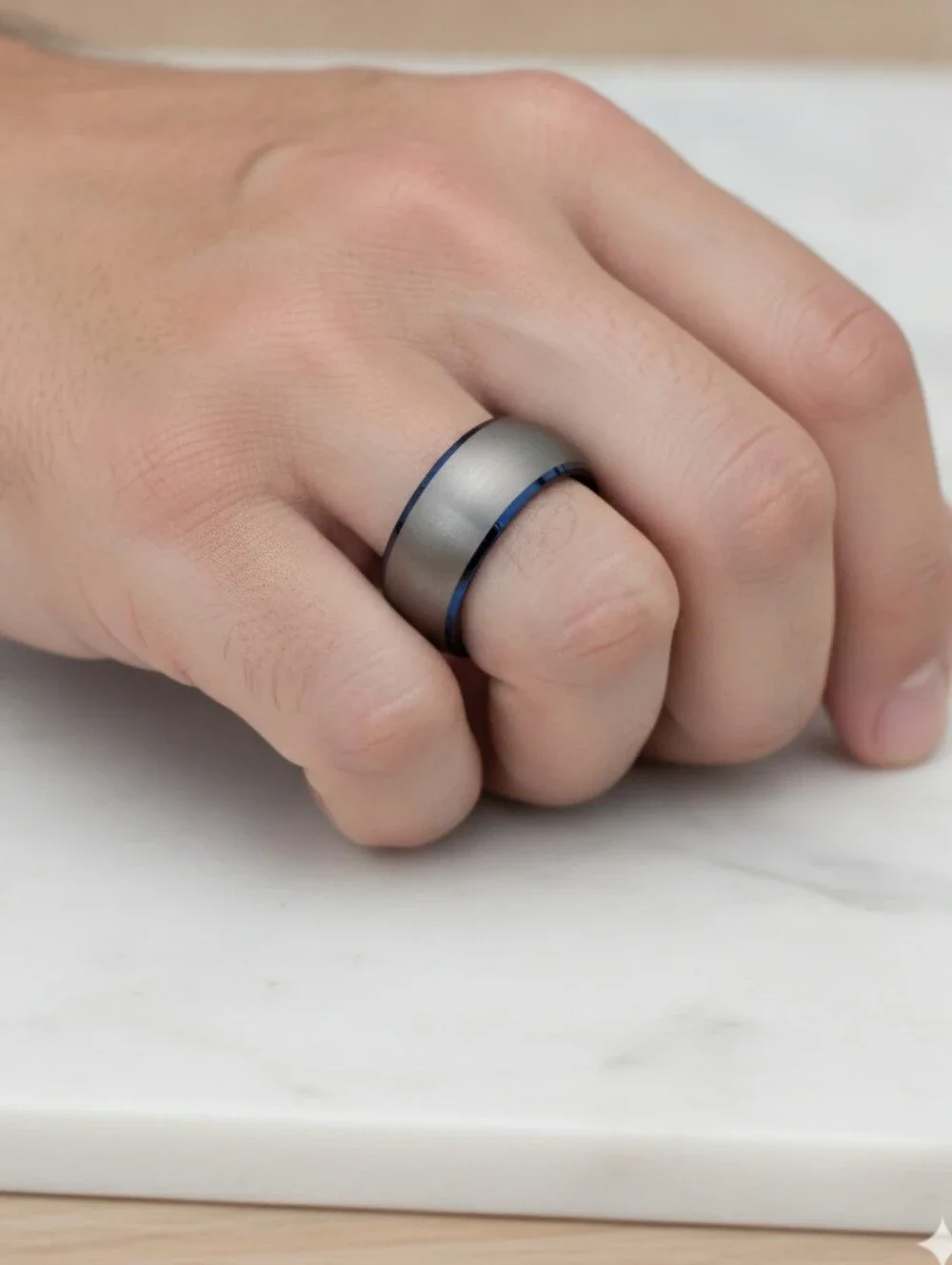 Quality Tungsten Ring With Cobalt Blue Interior